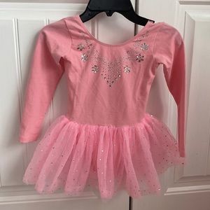 Little girl one piece tutu dress in pink and silver